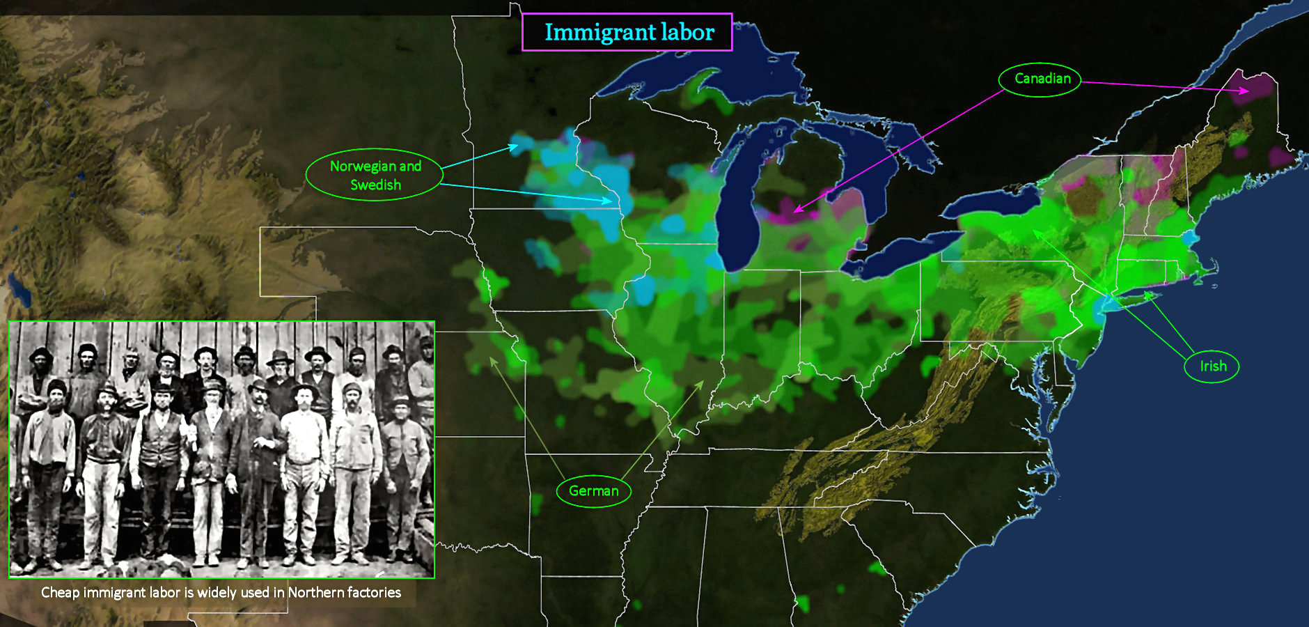 Immigrant destinations, 1870 map